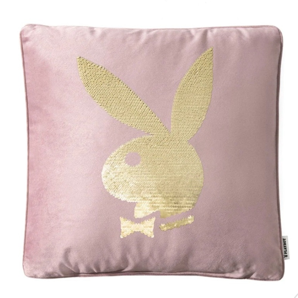 Lovely dusty rose Playboy logo sequined pillow. Sold out